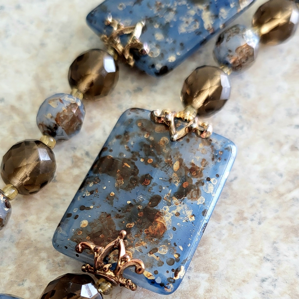 Elegant Blue and Brown Beaded Necklace - Picture 4 of 4